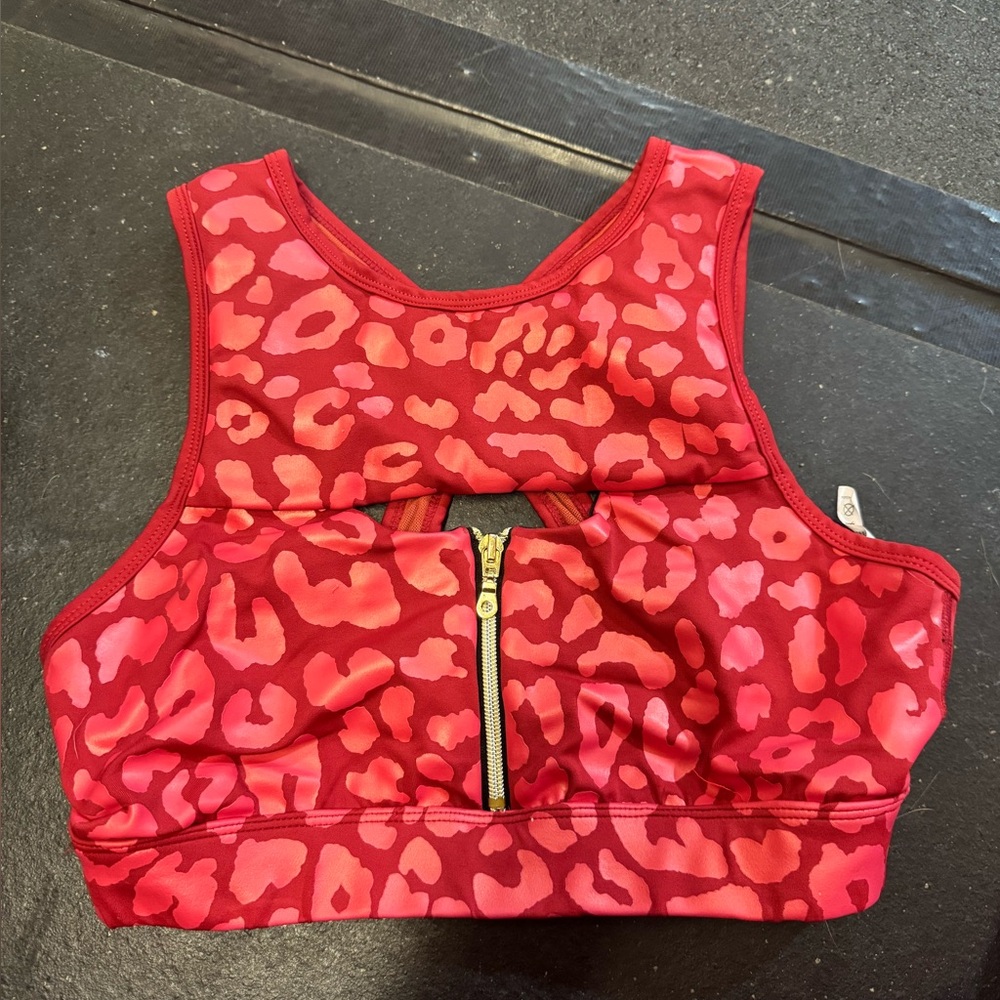 The Chestee Amy Red Leopard Print Sports Bra